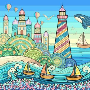 Lighthouse by the Colorful Sea