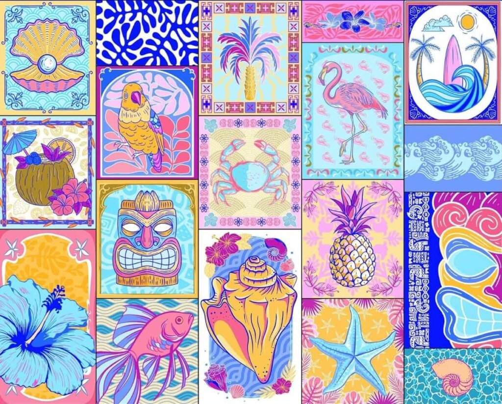 Tropical Colorful and Bright Collage