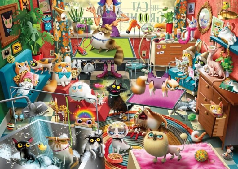 Whimsical Cat Salon Scene