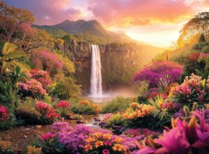 Hawaiian Waterfall Sunset