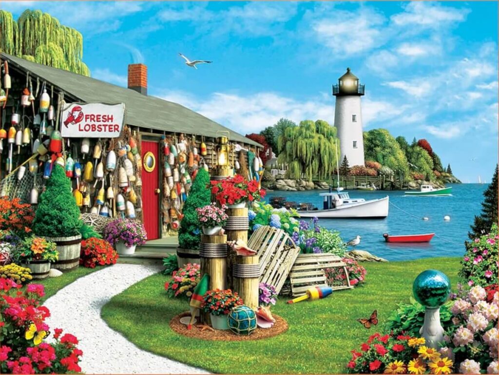 Lighthouse and Boat in Lobster Bay