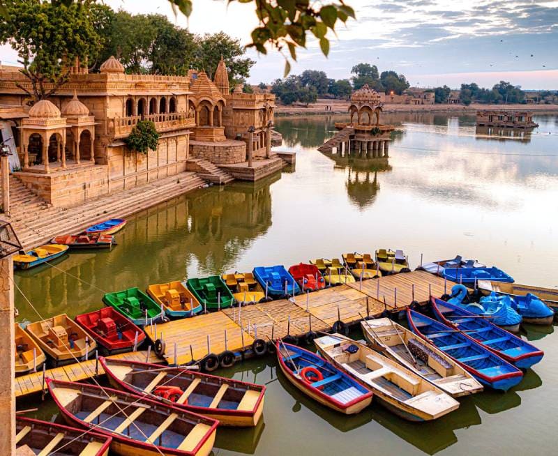 Gadisar Lake Temples and Colorful Boats