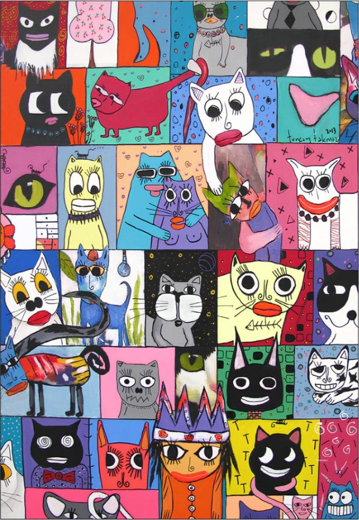 Quirky Cat Expressions Pop Art Collage